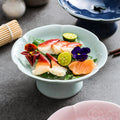 Japanese Celadon Wave-Rim Pedestal Sashimi Platter | Ceramic Sushi Presentation & Fine Dining Display Plate