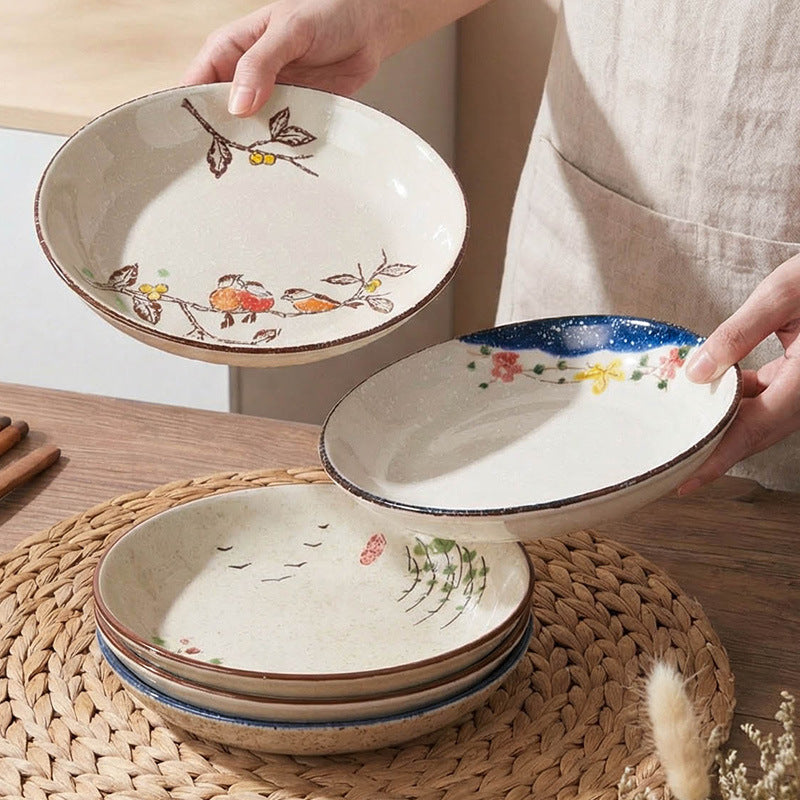 Japanese Hand-Painted Ceramic Small Plate Set | Vintage Dessert & Sushi Dish Set (5 pcs)