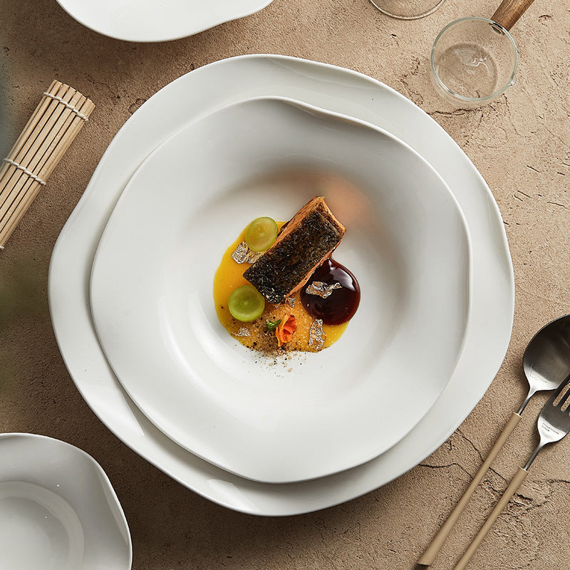 Nordic Minimalist Irregular Ceramic Dinner Plate | Creative Plating Plate for Fine Dining